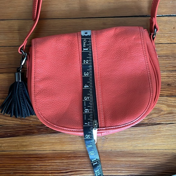 POVERTY FLATS by rian Red Leather Black Accents Crossbody Bag with Saddle Shape - Picture 10 of 10